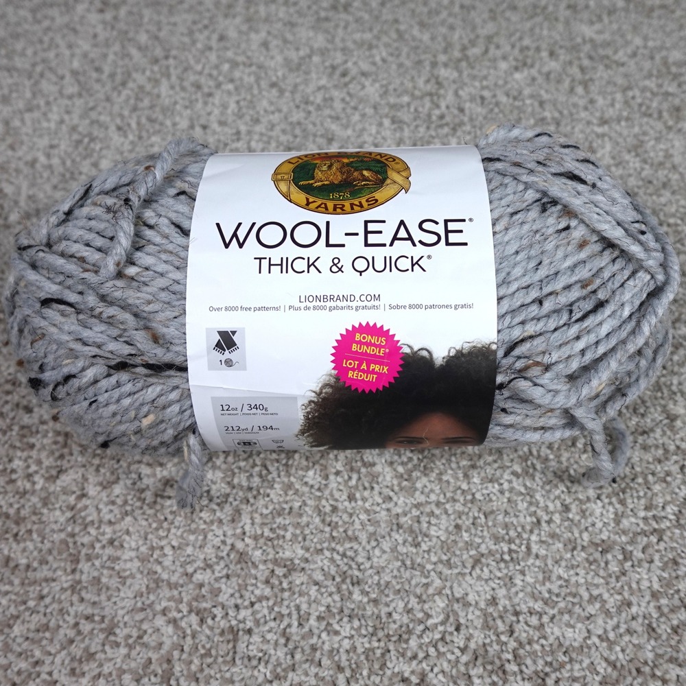 Lion Brand Wool-Ease Thick & Quick Grey Marble Super Bulky Yarn 12oz